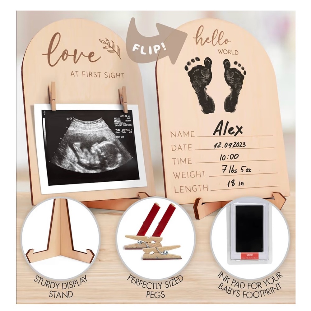 Natural Wood Baby Keepsake Frame with Ink Pad